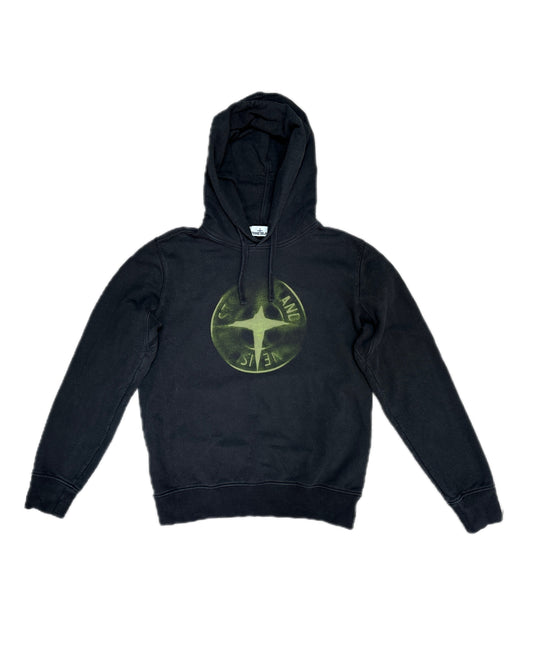 Stone Island 2019 Distressed Logo Print Hooded Sweatshirt - L (fits M)