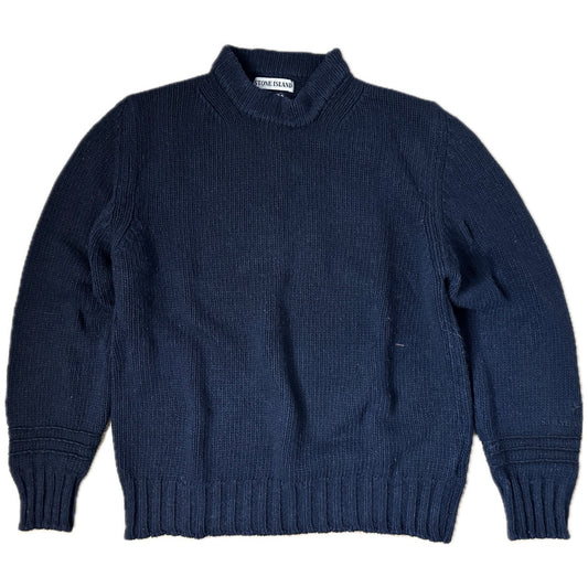 Stone Island Vintage 1998 Navy Turtleneck Wool Knit Sweater - L - Made in Italy