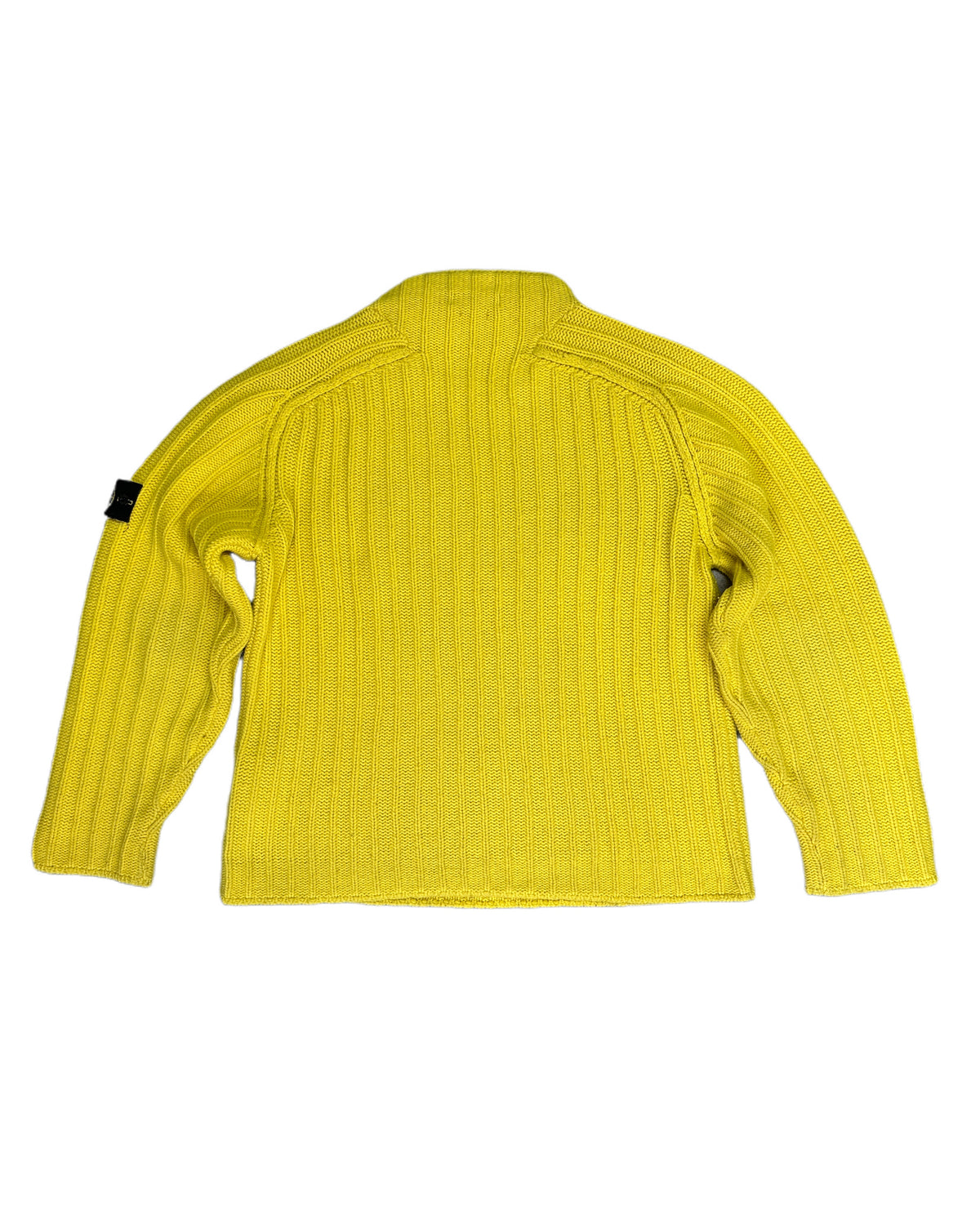 Stone Island 2000 Vintage Yellow Cotton Knit Mockneck Sweater - L - Made in Italy