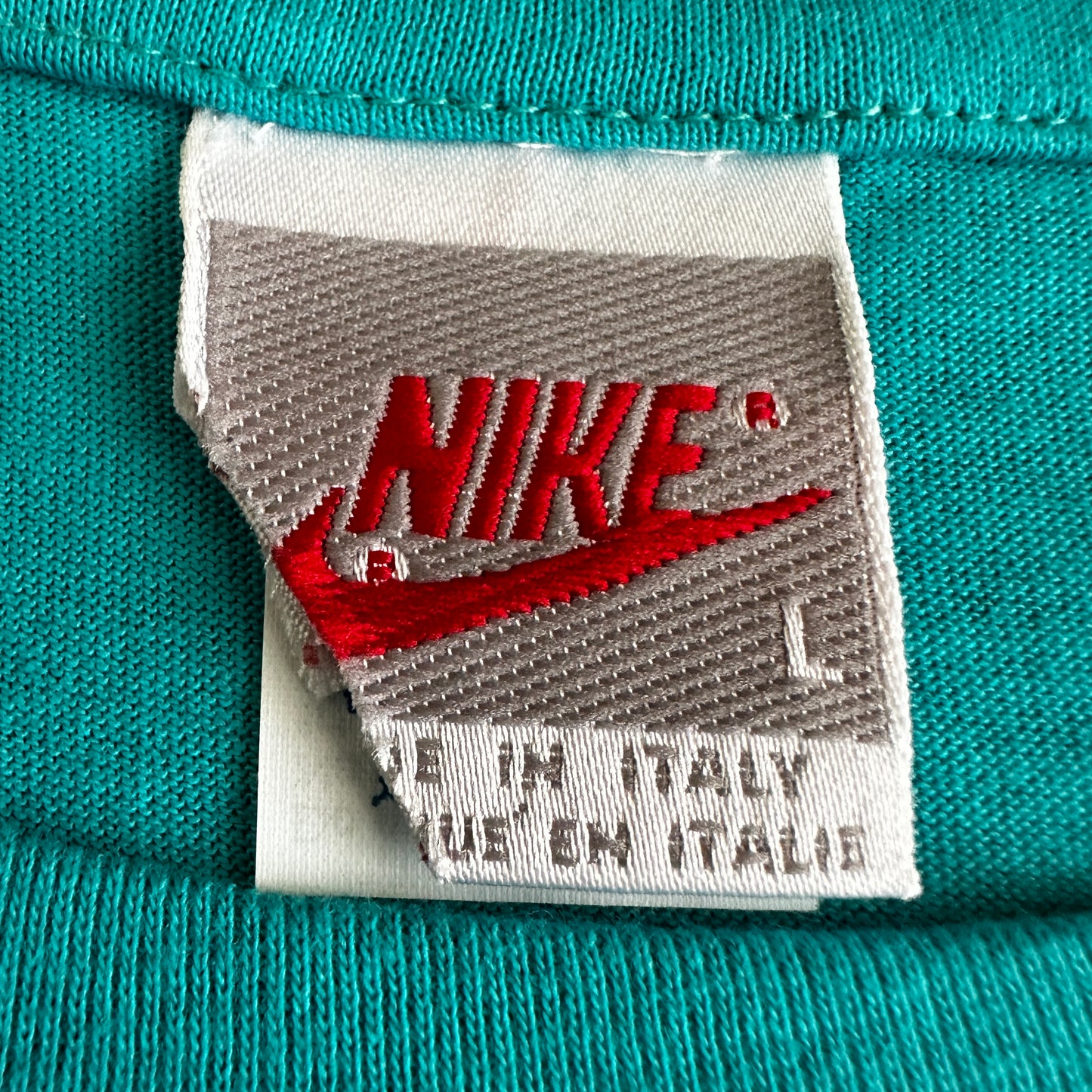 Nike 1988 Vintage Shadow Logo Sample T-Shirt - Emerald Blue - L - Made in Italy