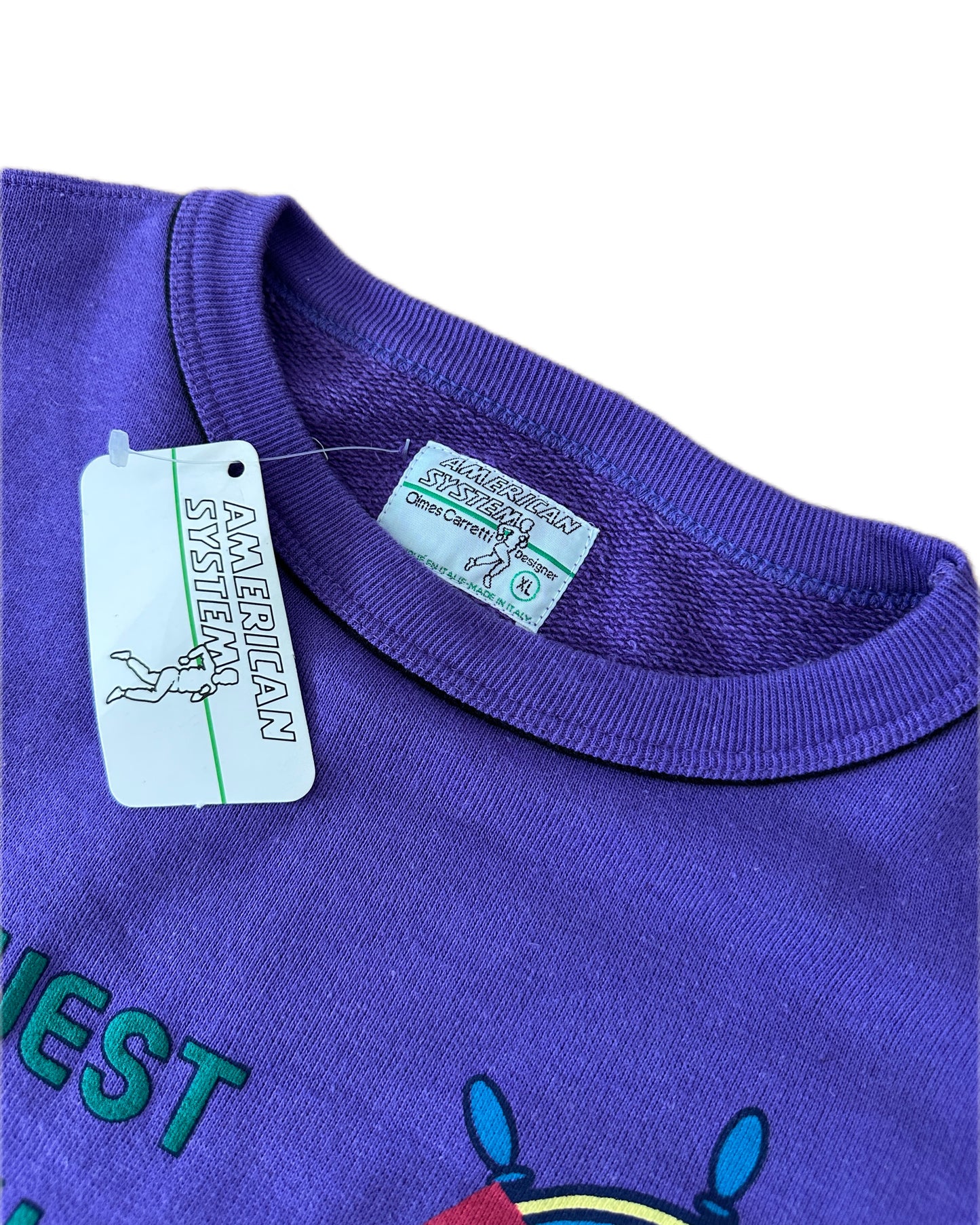 American System 1986 Vintage Shortsleeve Purple Sweatshirt - XL - Made in Italy