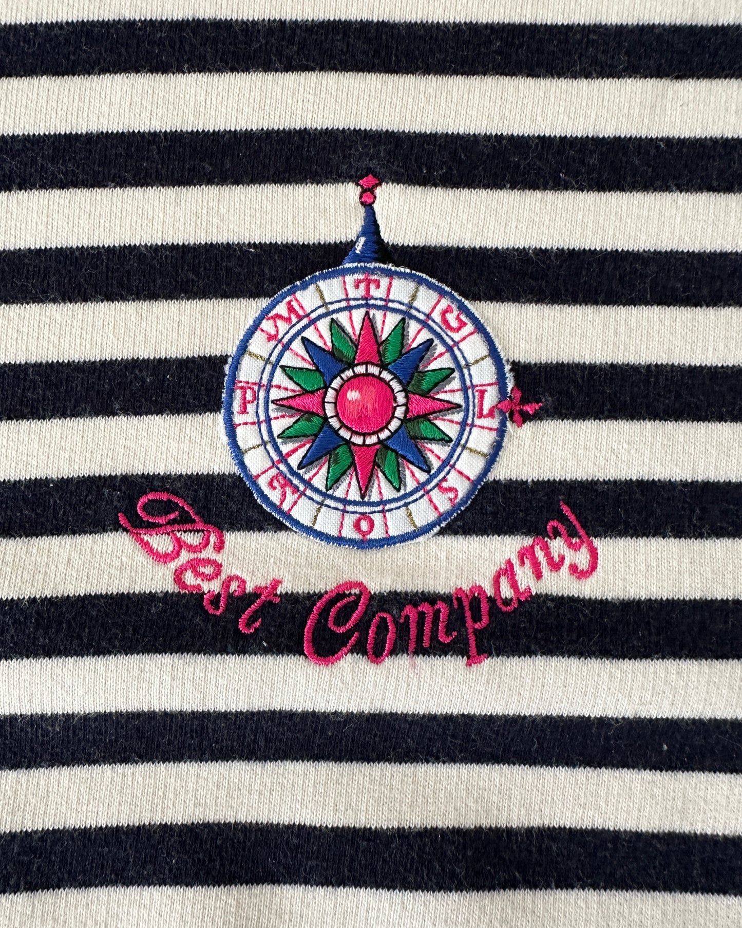 Best Company 1988 Vintage White/Navy Stripe Short Sleeve Compass Sweatshirt - M - Made in Italy