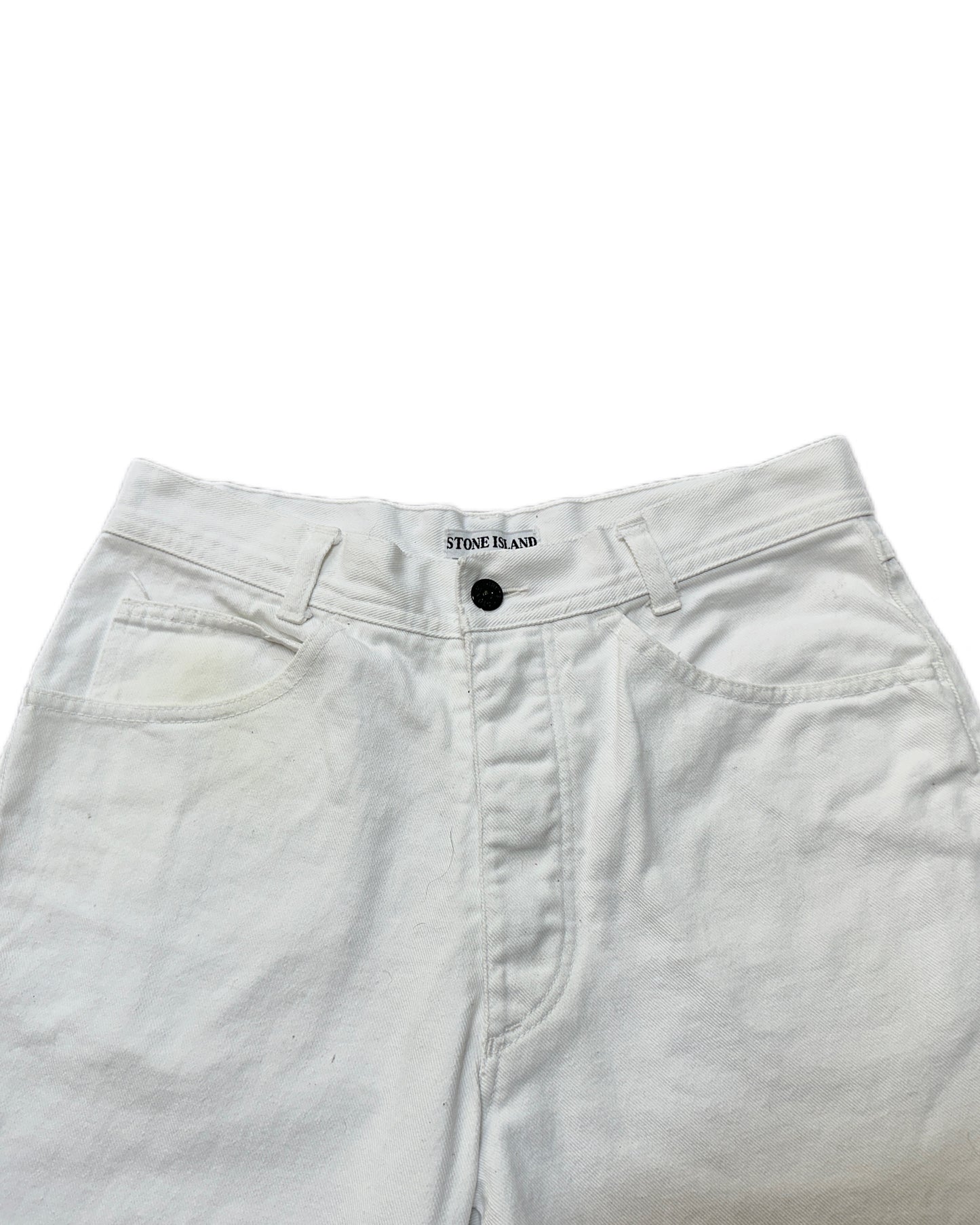 Stone Island 1989 Vintage Green Edge Logo White Button Jeans - 48 - Made in Italy