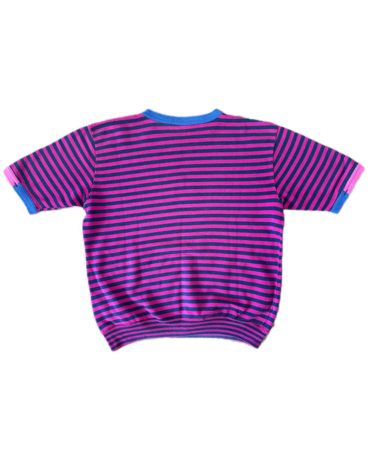 Best Company 1988 Vintage Cherry/Navy Stripe Short Sleeve Compass Sweatshirt - L -  Made in Italy