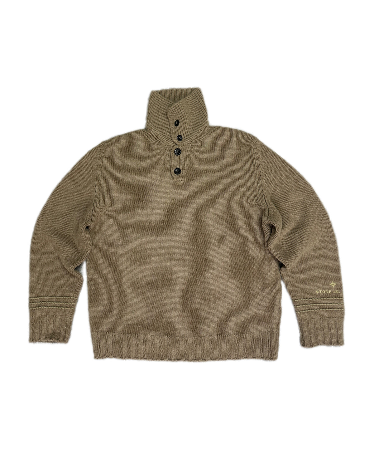 Stone Island 1998 Vintage Brown Wool Knit Troyer - L - Made in Italy