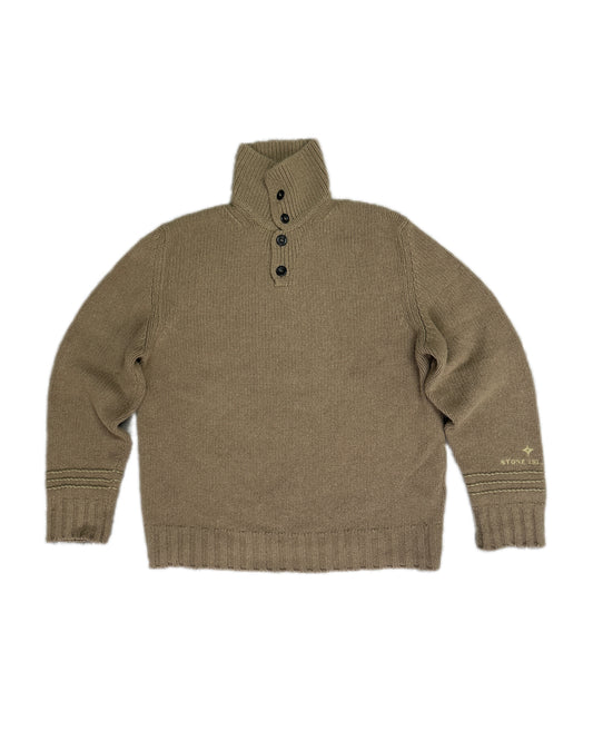 Stone Island 1998 Vintage Brown Wool Knit Troyer - L - Made in Italy