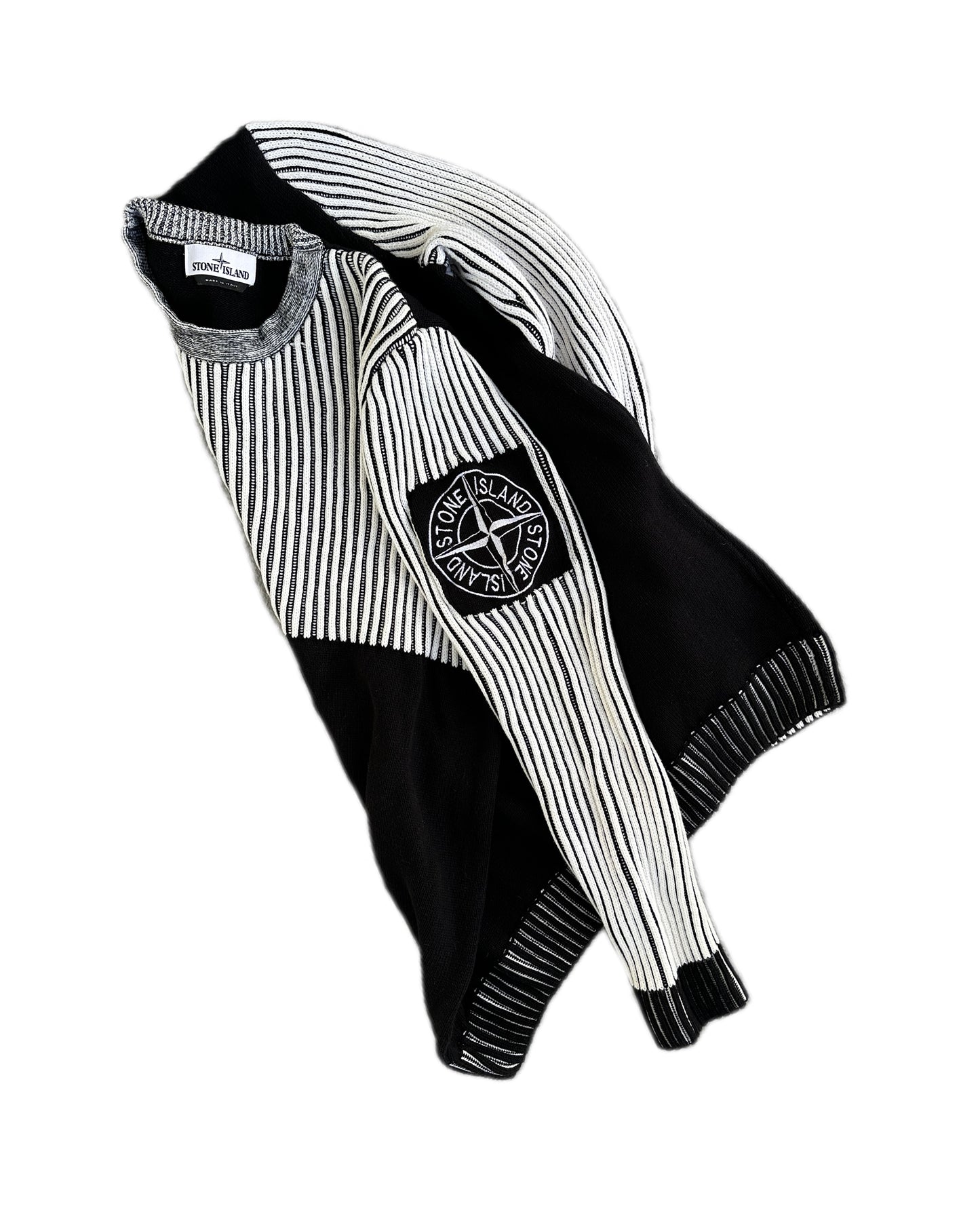 Stone Island 2019 Two Tone Rib Cotton Knit Sweater - XL - Made in Italy