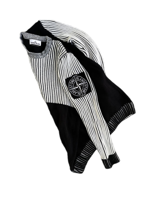 Stone Island 2019 Two Tone Rib Cotton Knit Sweater - XL - Made in Italy