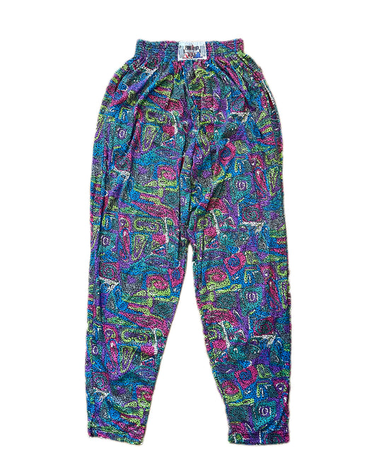 Firebird California USA Vintage 90s Bodybuilding Pants - Vibrant Swirly Pattern - XL