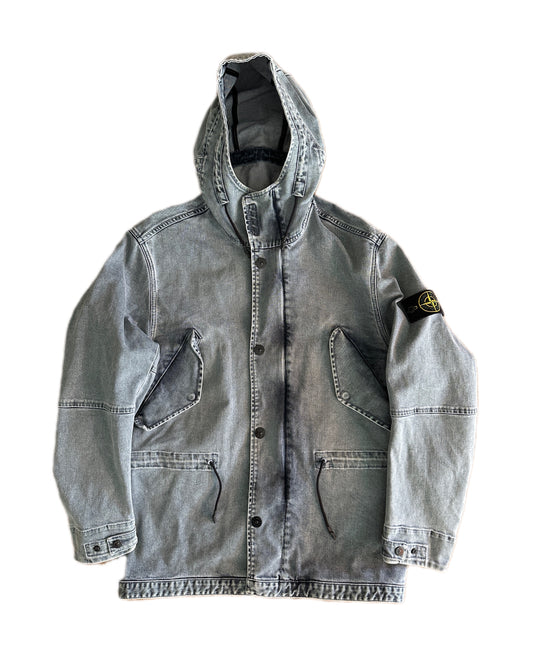 Stone Island 2018 Foam Resin Treated Denim Parka Jacket - M