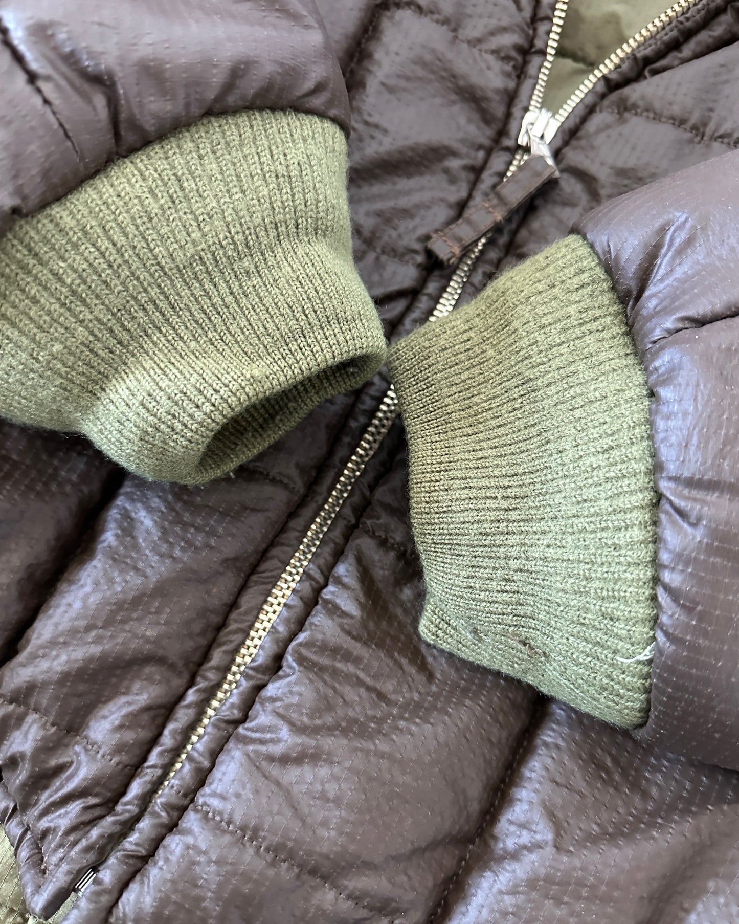 Stone Island 1988 Vintage Brown Nylon Ripstop Down Quilted Bomber Jacket - XL - Made in Italy