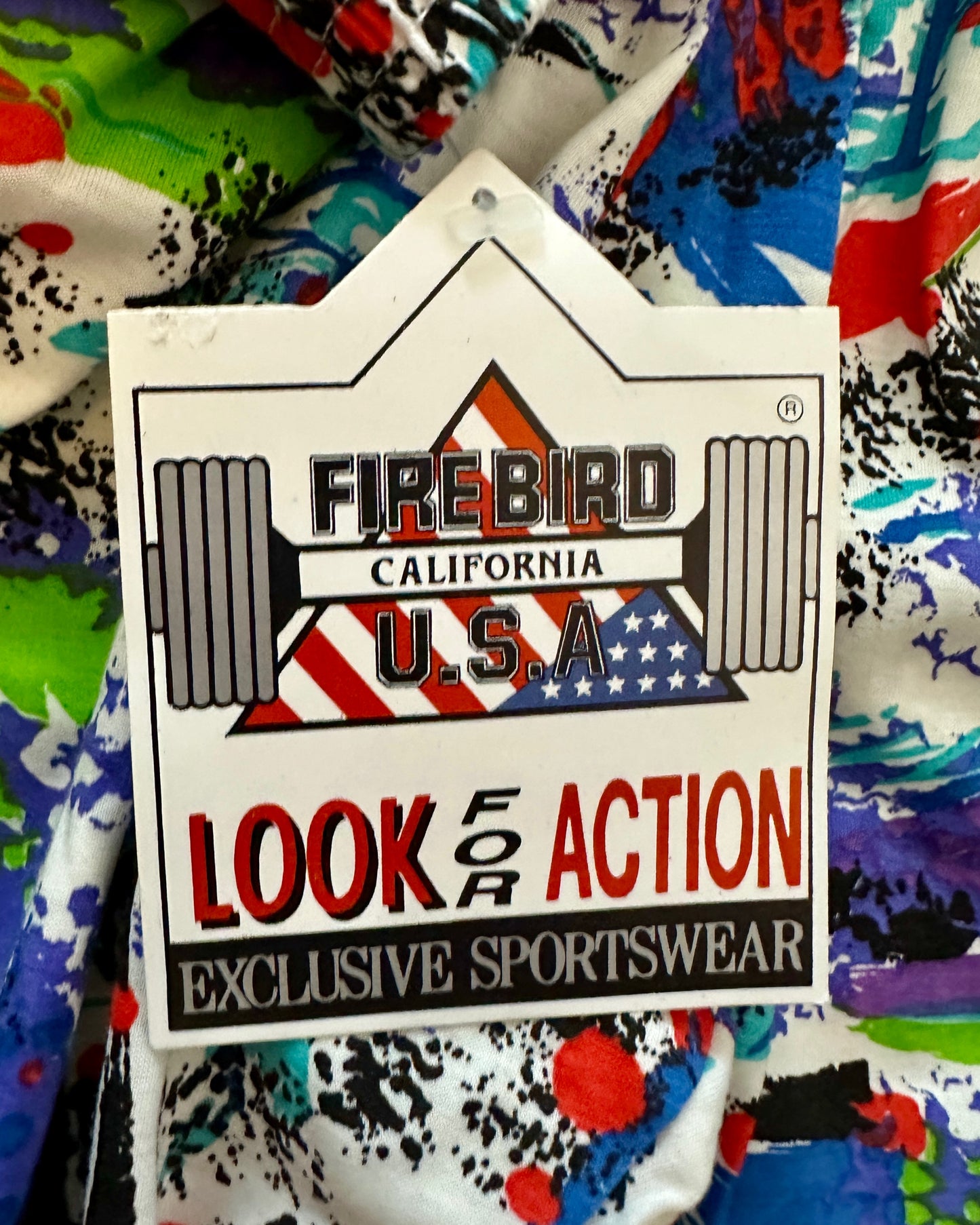 Firebird California USA Vintage 90s Bodybuilding Pants - Vibrant Pattern on White - M