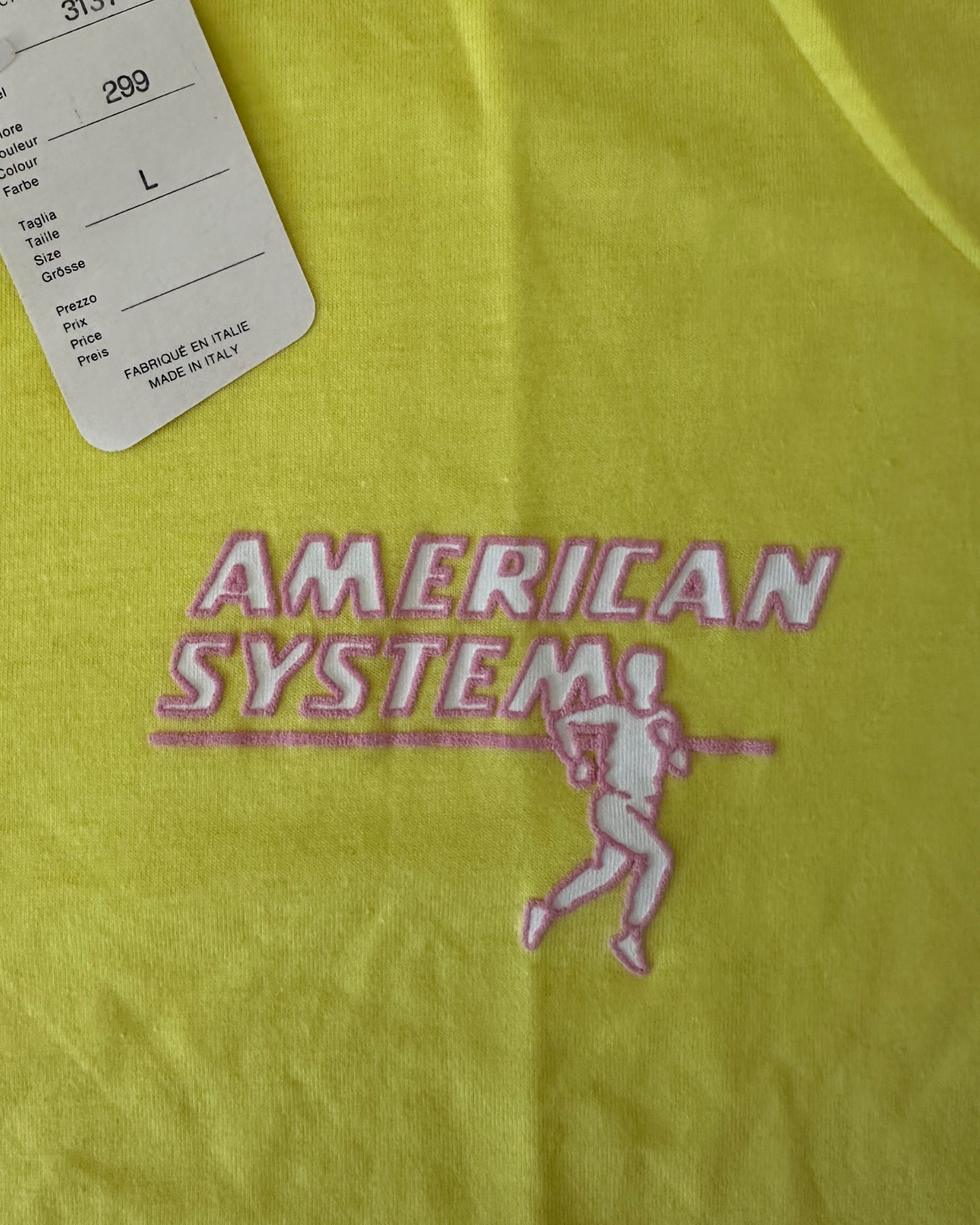 American System 1985 Vintage Yellow Henley T-Shirt BNWT - L - Made in Italy