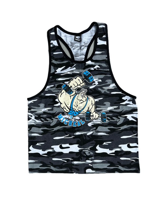 T. Micheal Retro 90s Style Bodybuilding Snow Camo Racerback Tank Top - XL