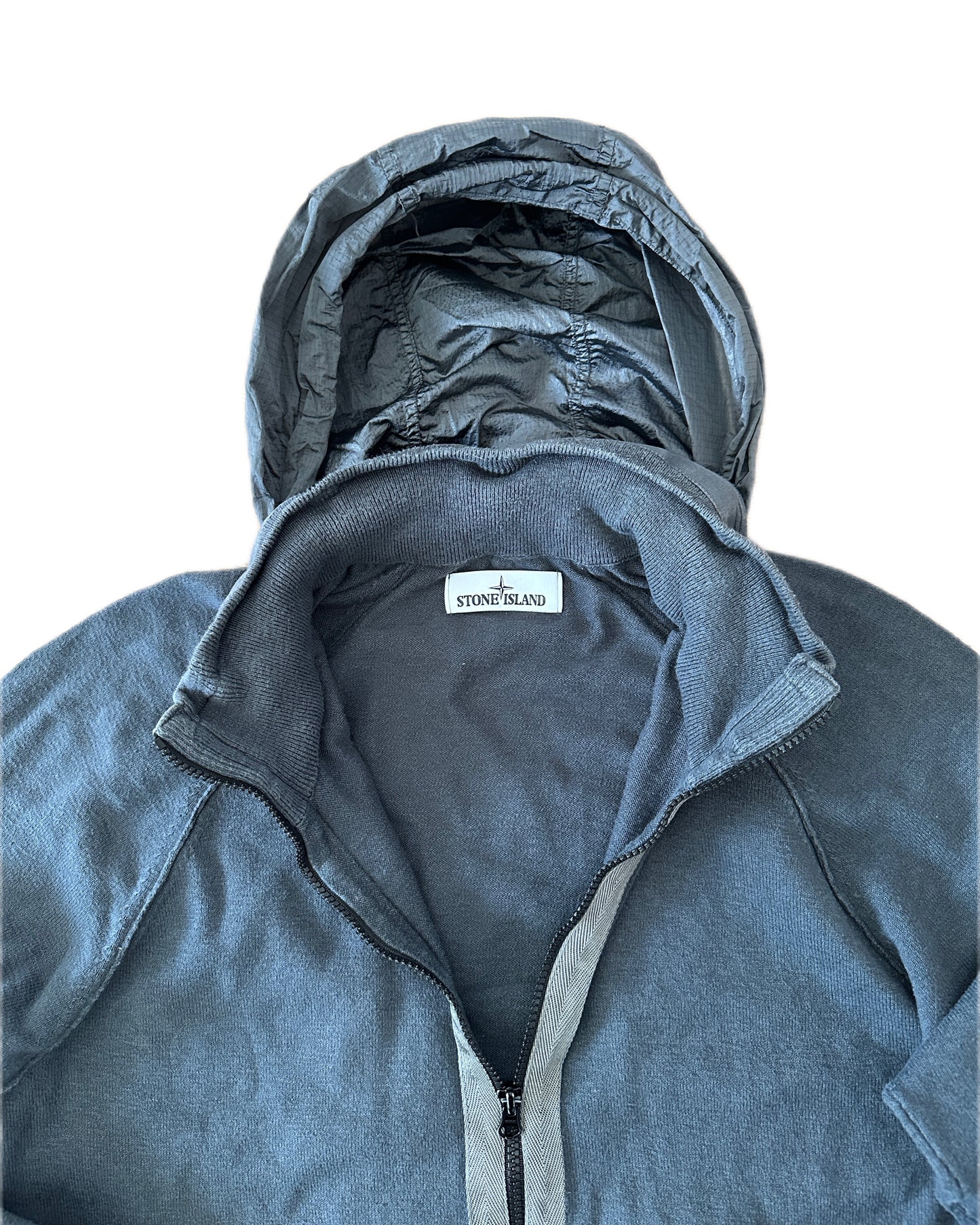 Stone Island Cotton Knit Zip Jacket with Nylon Metal Hood -  XL (fits L)