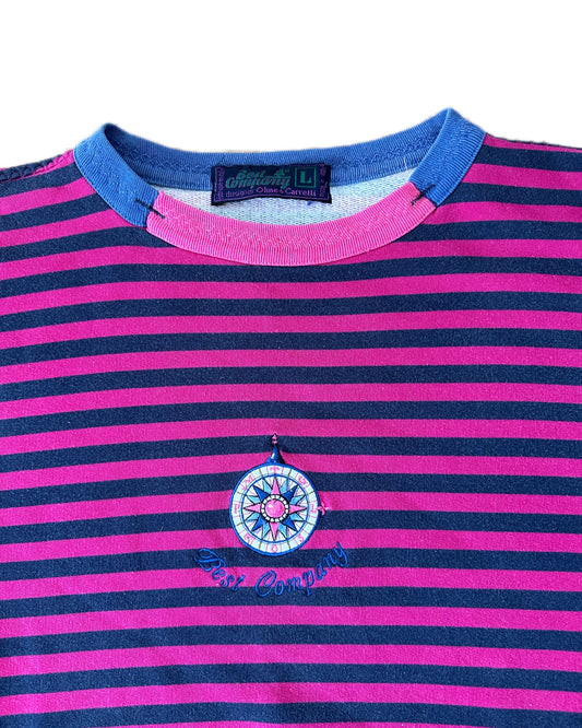 Best Company 1988 Vintage Cherry/Navy Stripe Short Sleeve Compass Sweatshirt - L -  Made in Italy