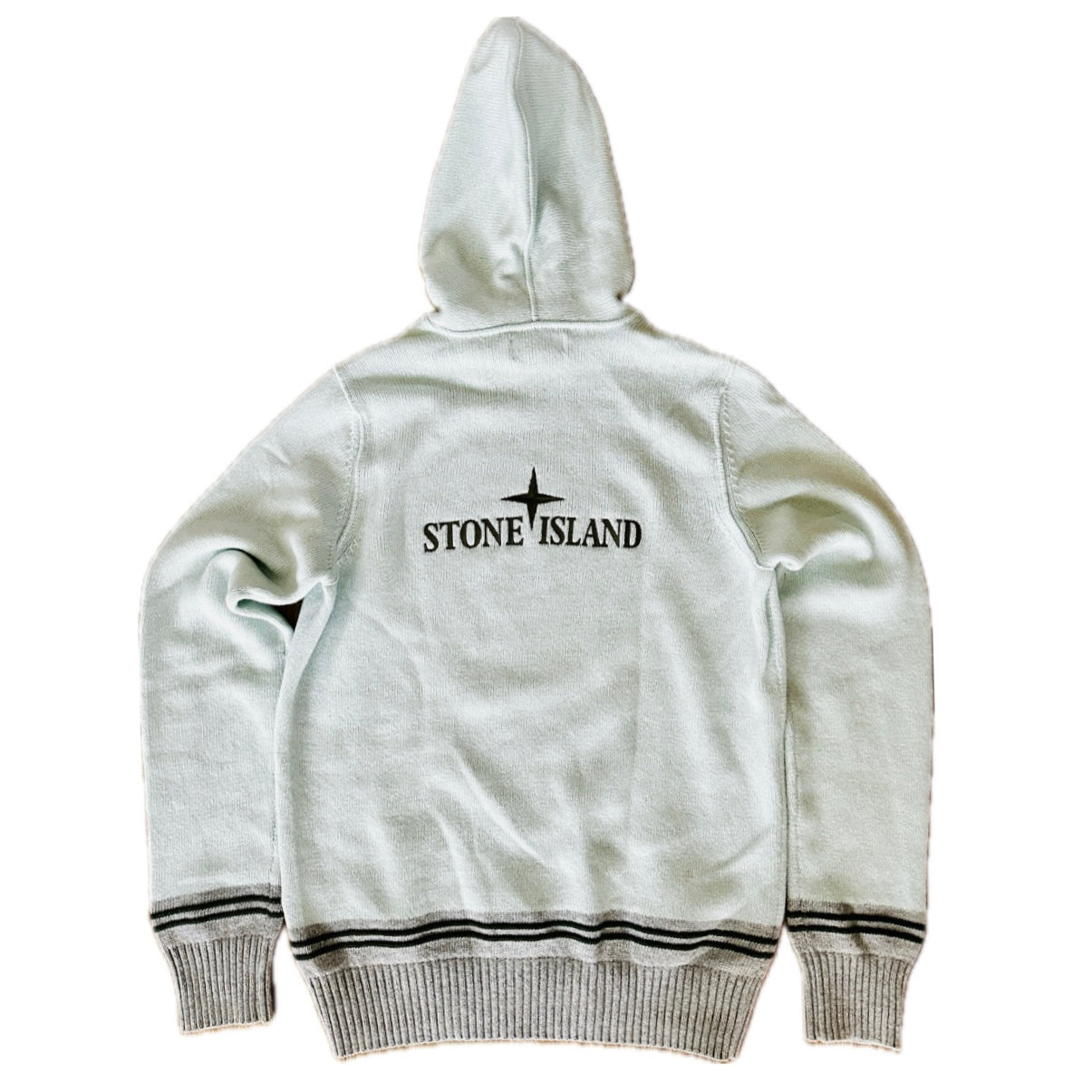 Stone Island 2021 Stelina Lambswool w/ striped Motif Embroidery Hooded Knit Sweater - M - Made in Italy