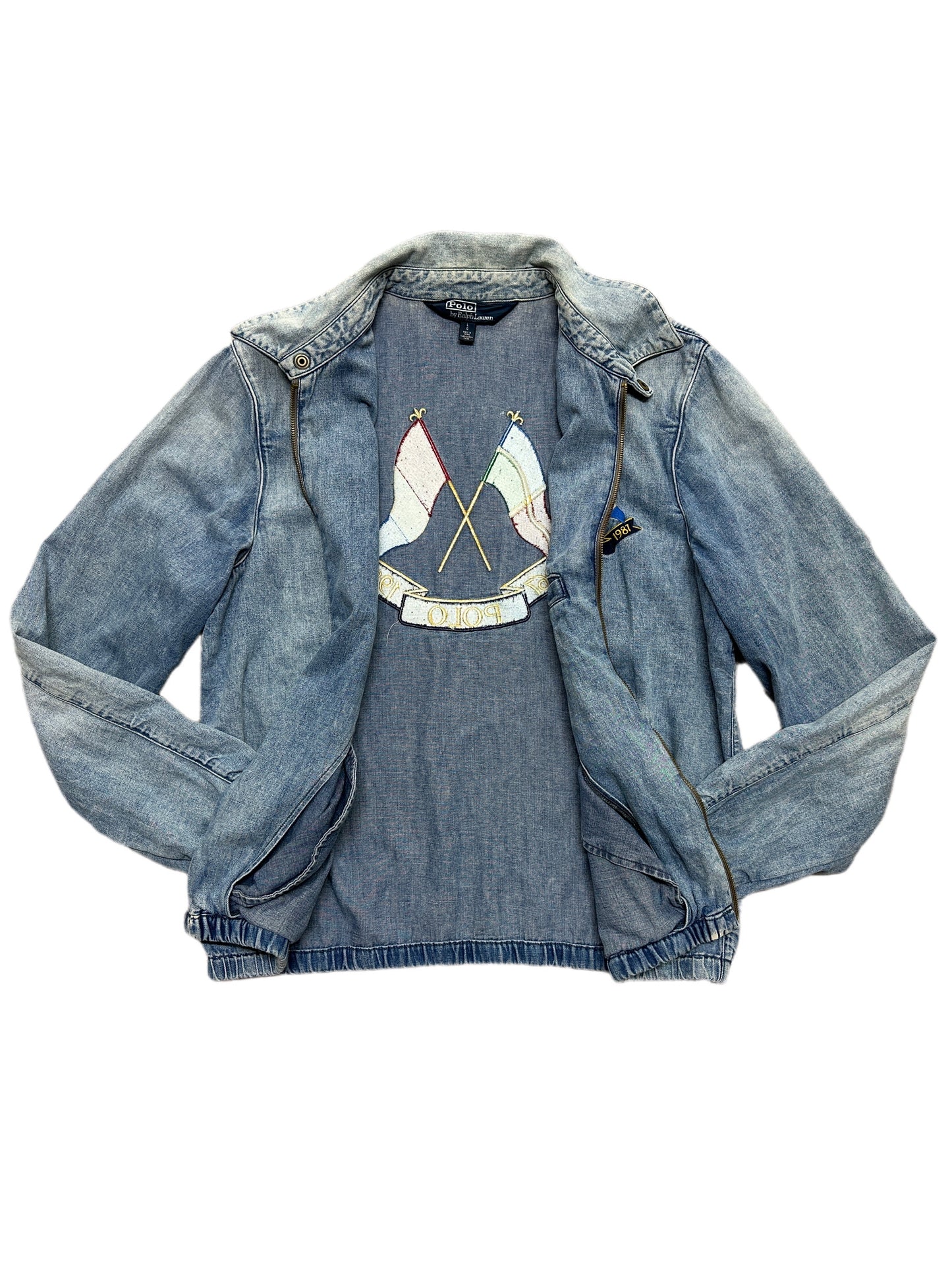 Polo Ralph Lauren Cross Flags 1987 Denim Zip Jacket -  L
