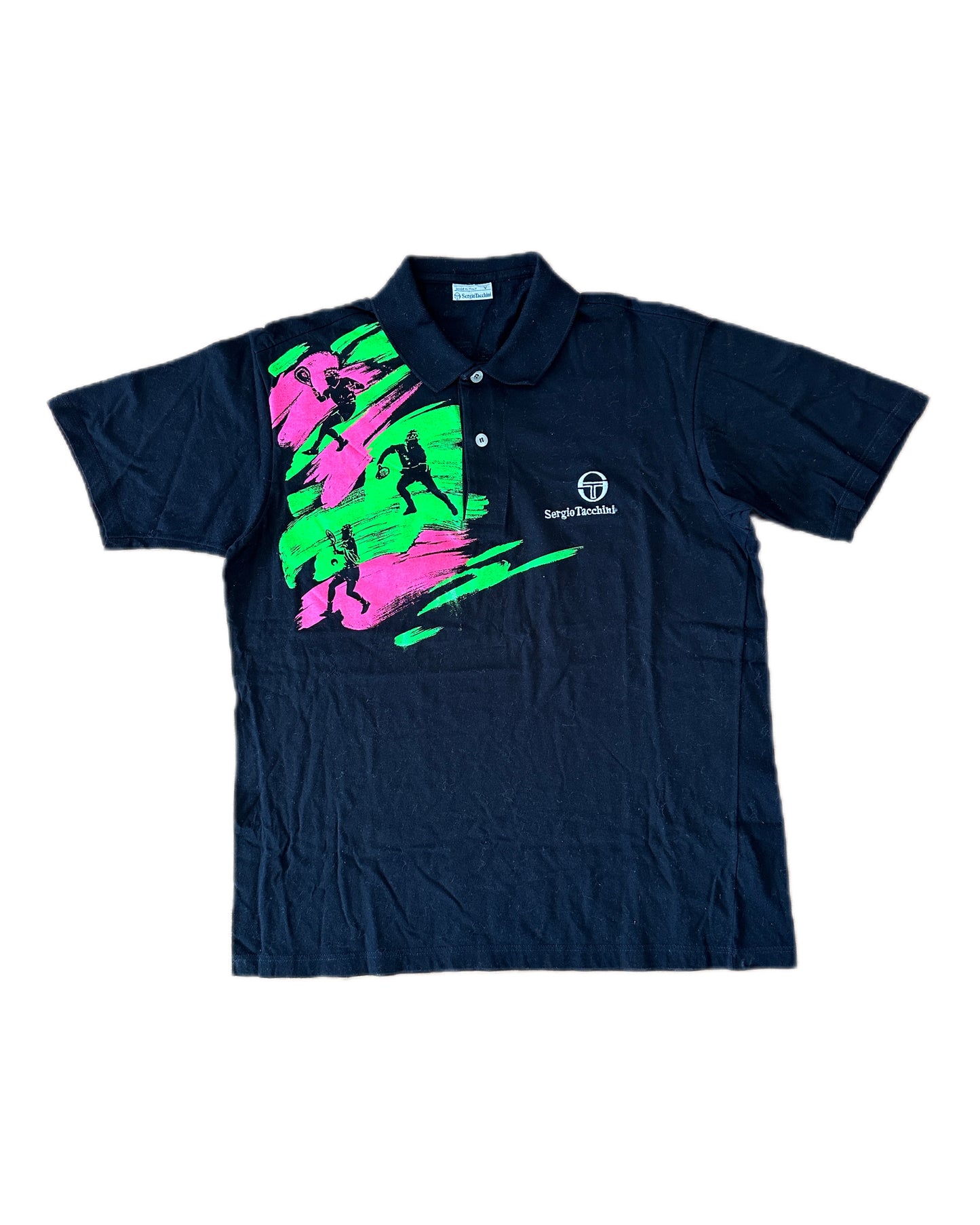 Sergio Tacchini 1990 Black Polo Shirt - V / M - Made in Italy 