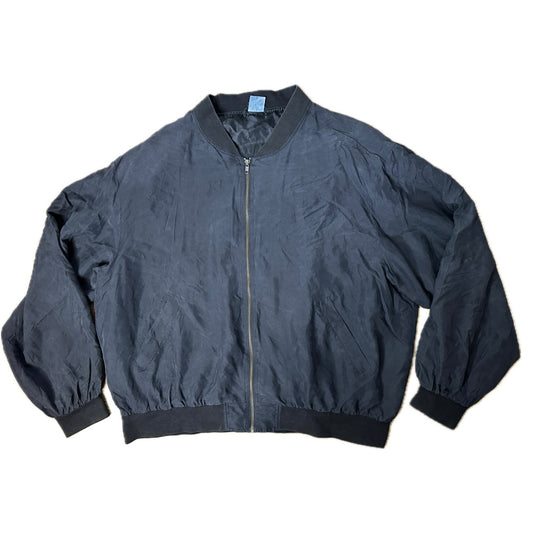 Vintage 80s Black Silk Bomber Jacket - XL