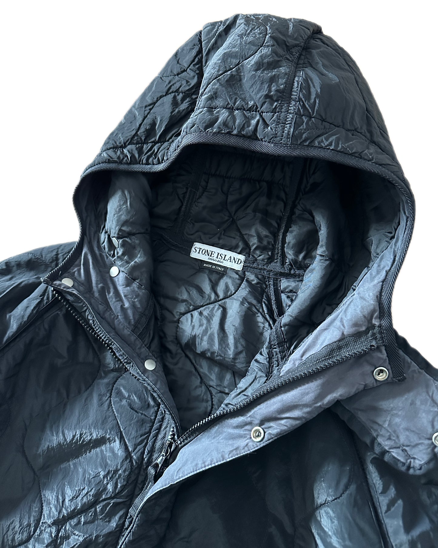 Stone Island 2004 Paul Harvey Navy Quilted Nylon Metal Jacket - L - Made in Italy