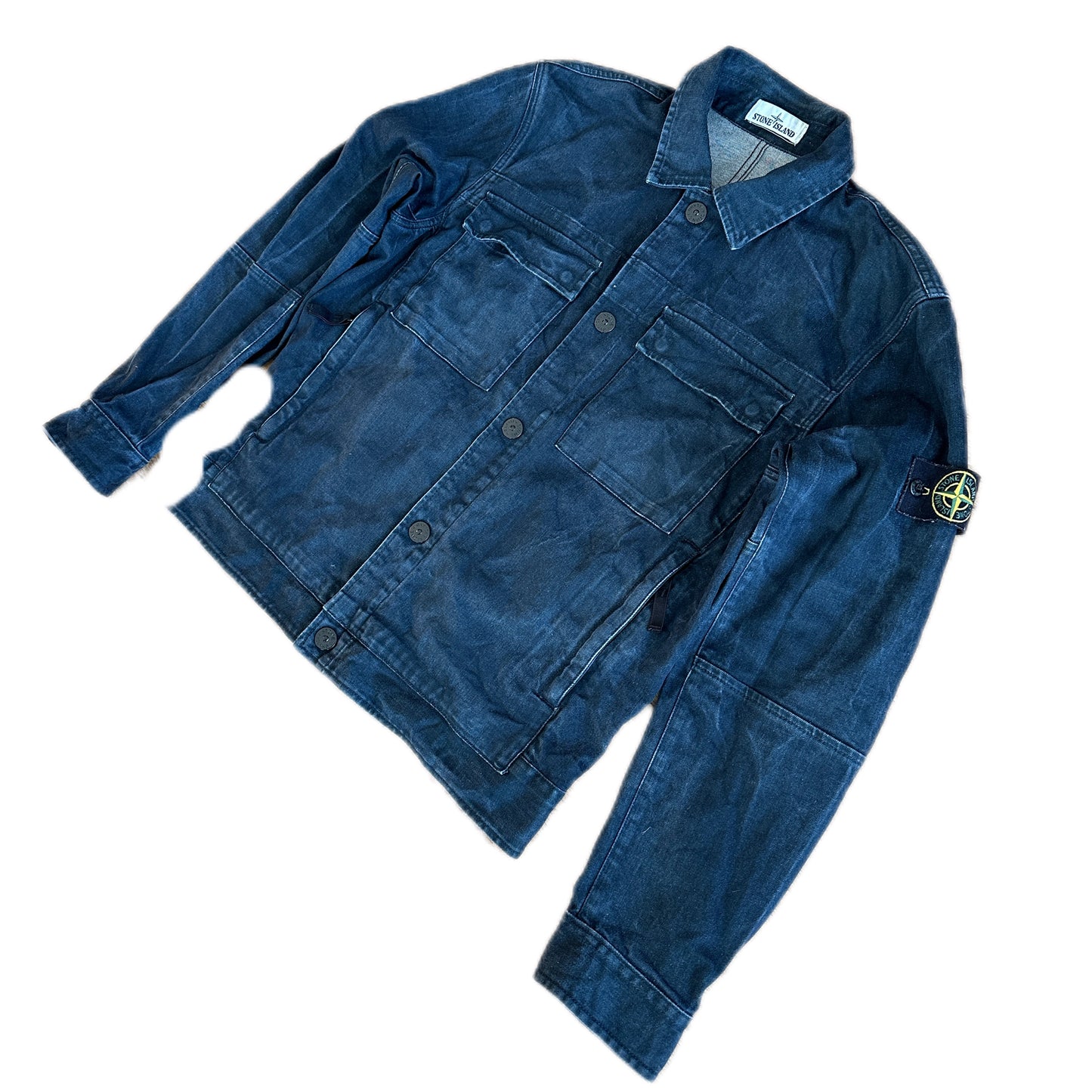 Stone Island 2018 Foam Resin Treated Denim Jacket - L