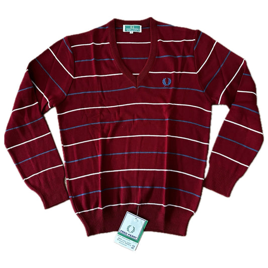 Fred Perry Vintage 80 V-Neck Knit Sweater - Deadstock - 2 / S - Made in Spain