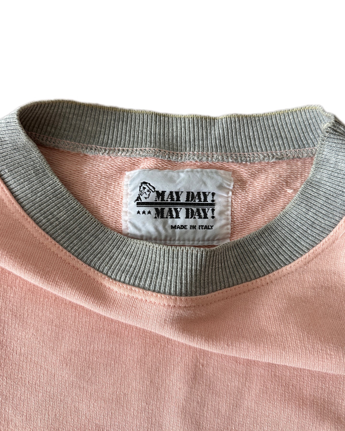 May Day!  Vintage 80s Short Sleeve Sweatshirt Rag Top - M - Made in Italy