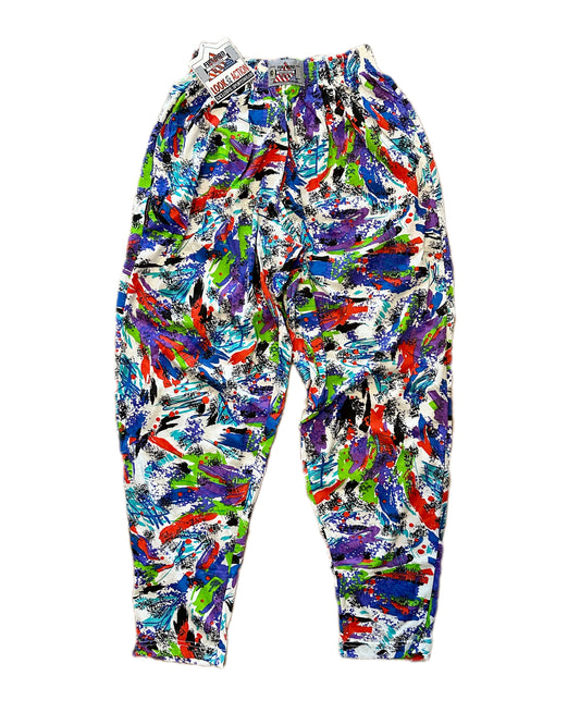 Firebird California USA Vintage 90s Bodybuilding Pants - Vibrant Pattern on White - M