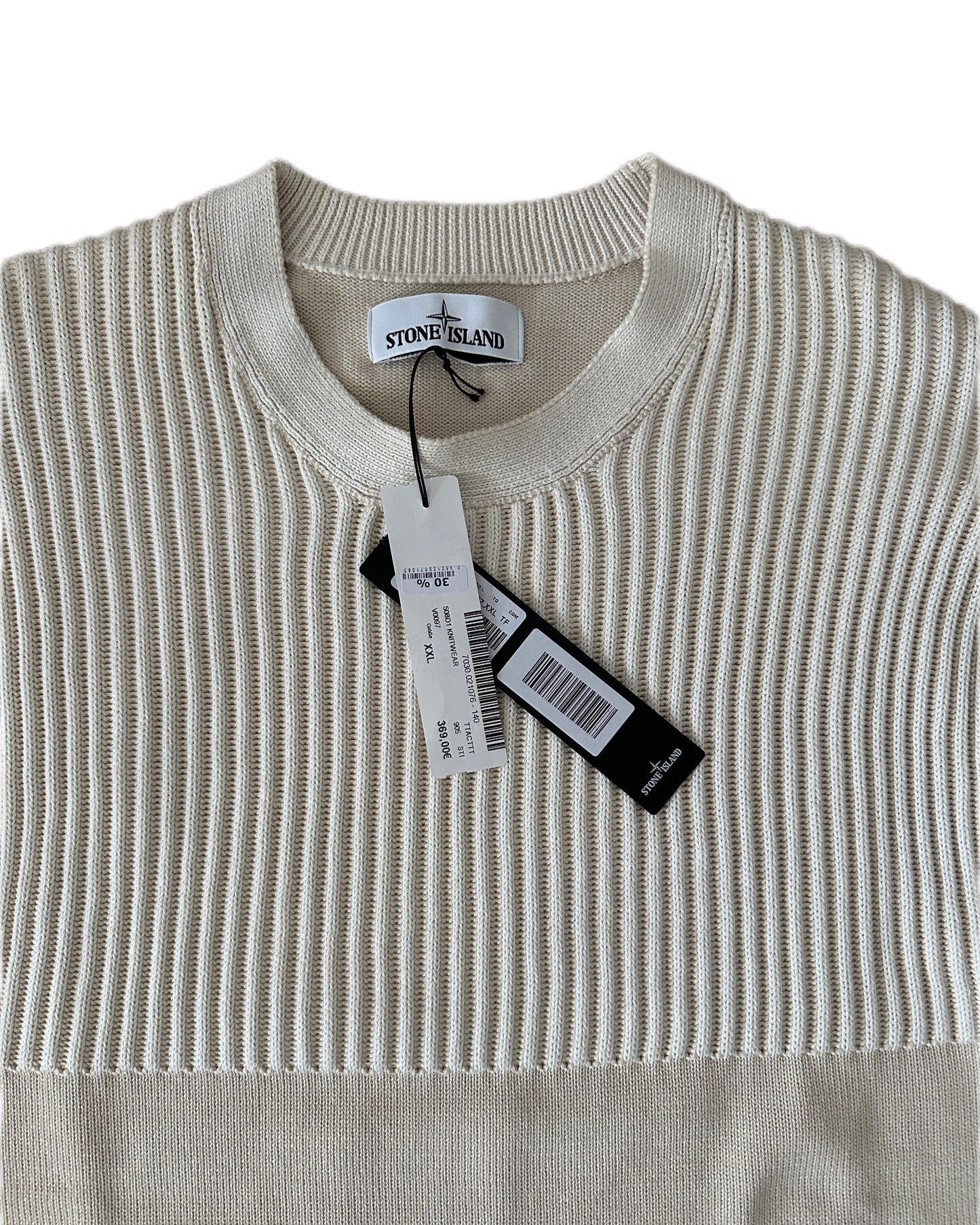 Stone Island 2019 Two Tone Rib Cotton Knit Sweater - XL - Made in Italy