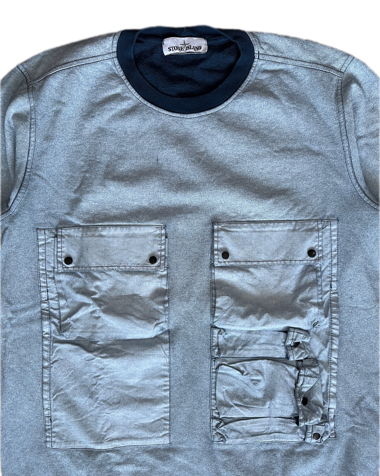 Stone Island 2019 Tela Placcata Blue Multi Pocket Sweatshirt - M