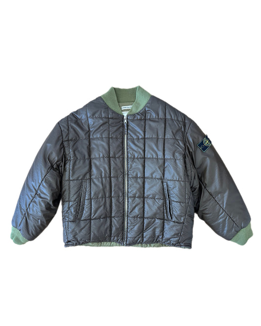 Stone Island 1988 Vintage Brown Nylon Ripstop Down Quilted Bomber Jacket - XL - Made in Italy