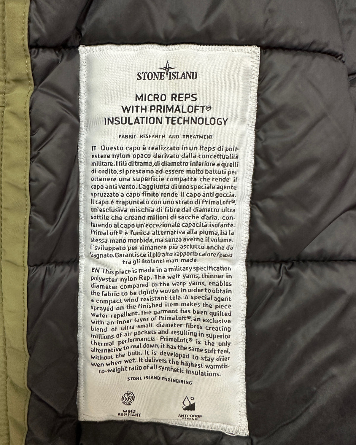 Stone Island 2019 Micro Reps with Primaloft Insulation Jacket- S fits M