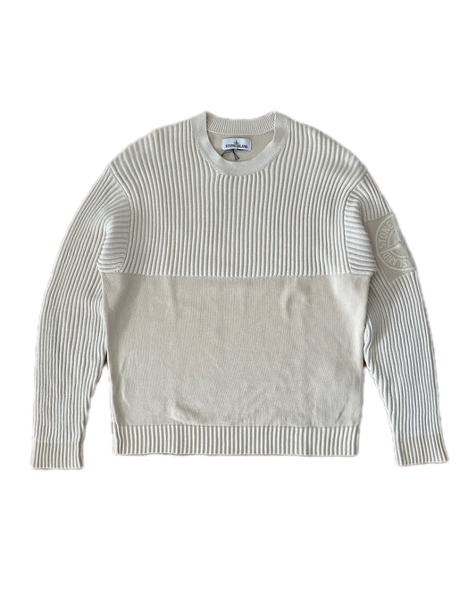 Stone Island 2019 Two Tone Rib Cotton Knit Sweater - XXL - Made in Italy