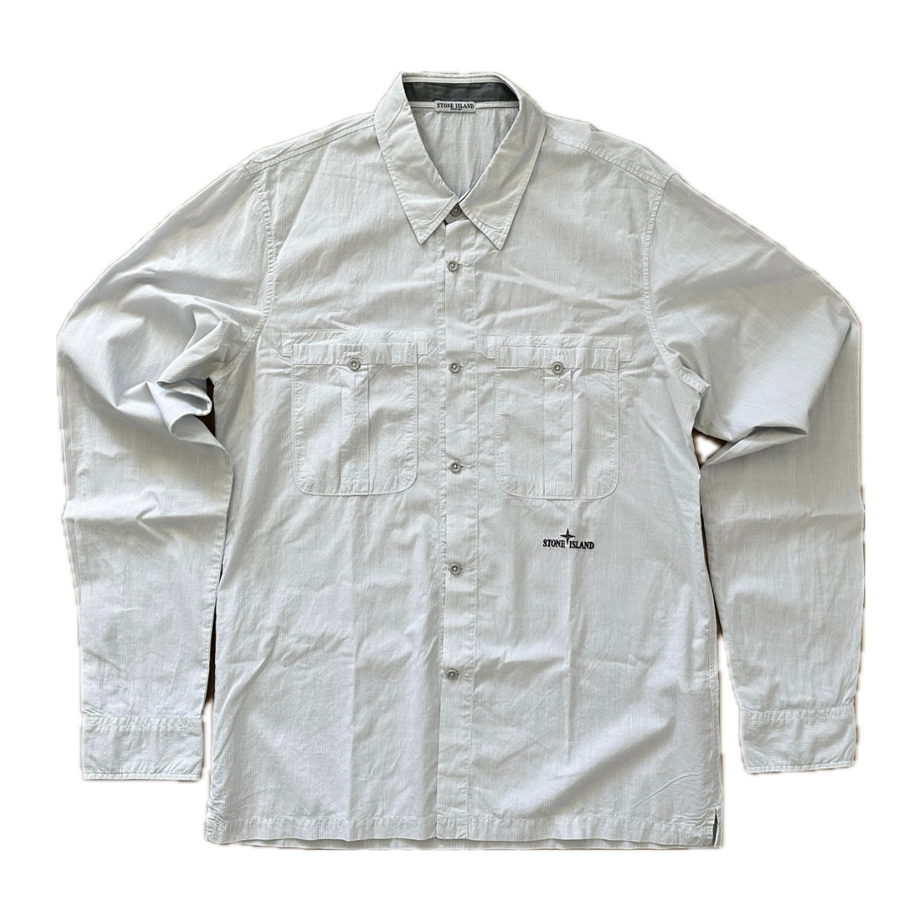 Stone Island 2008 White Striped Button Down Cotton Shirt  - L