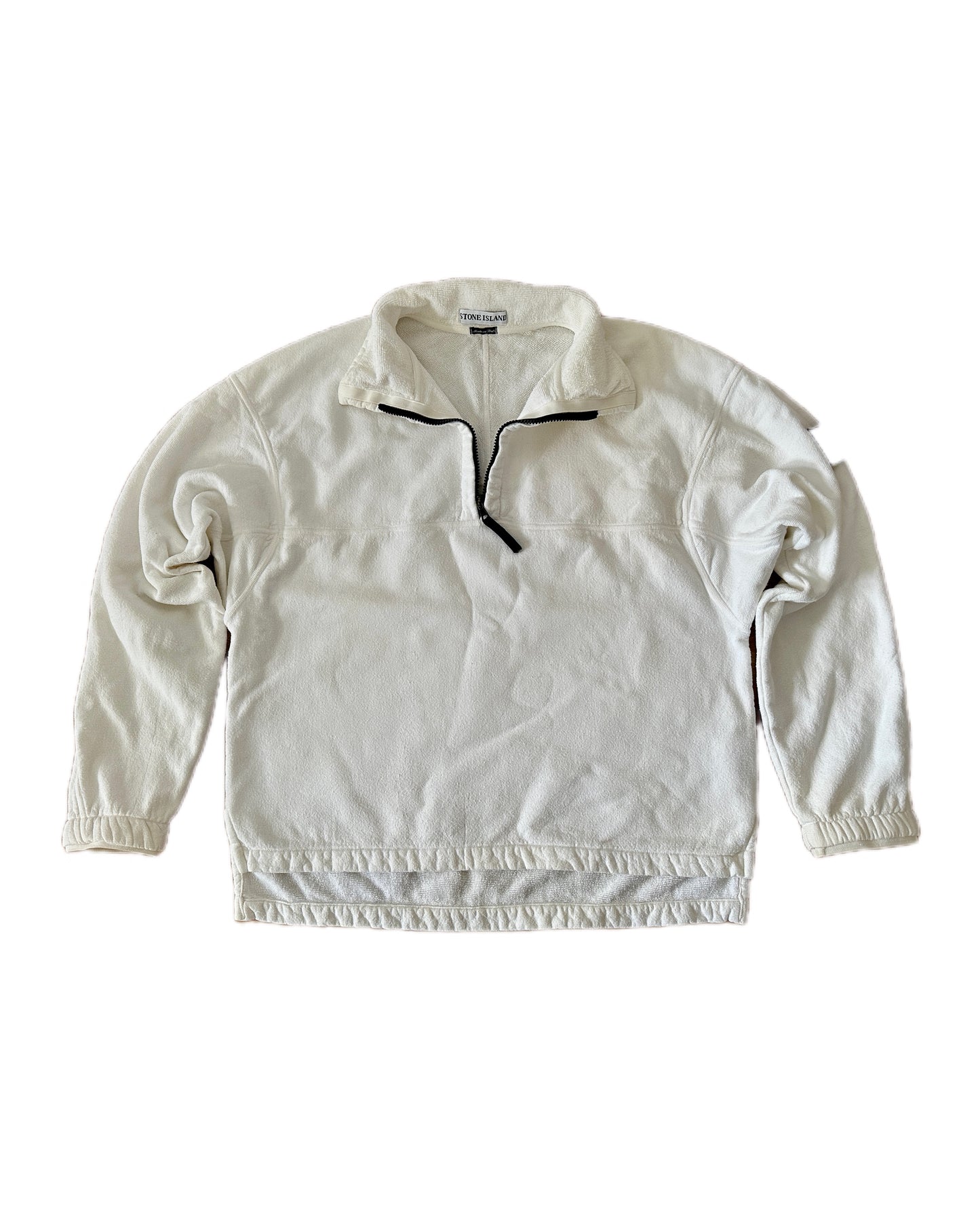 Stone Island 2000 Vintage Towel Fleece Cotton Quarter Zip Sweatshirt - L - Made in Italy