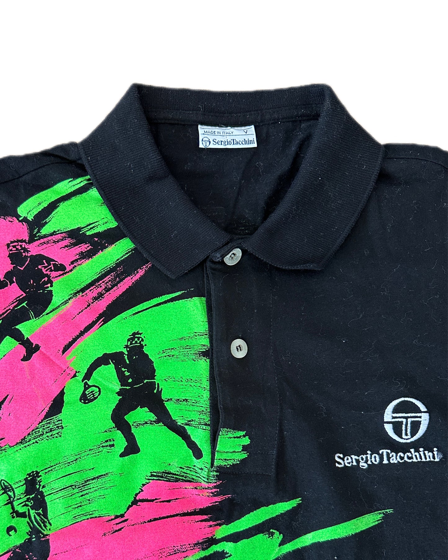 Sergio Tacchini 1990 Black Polo Shirt - V / M - Made in Italy 