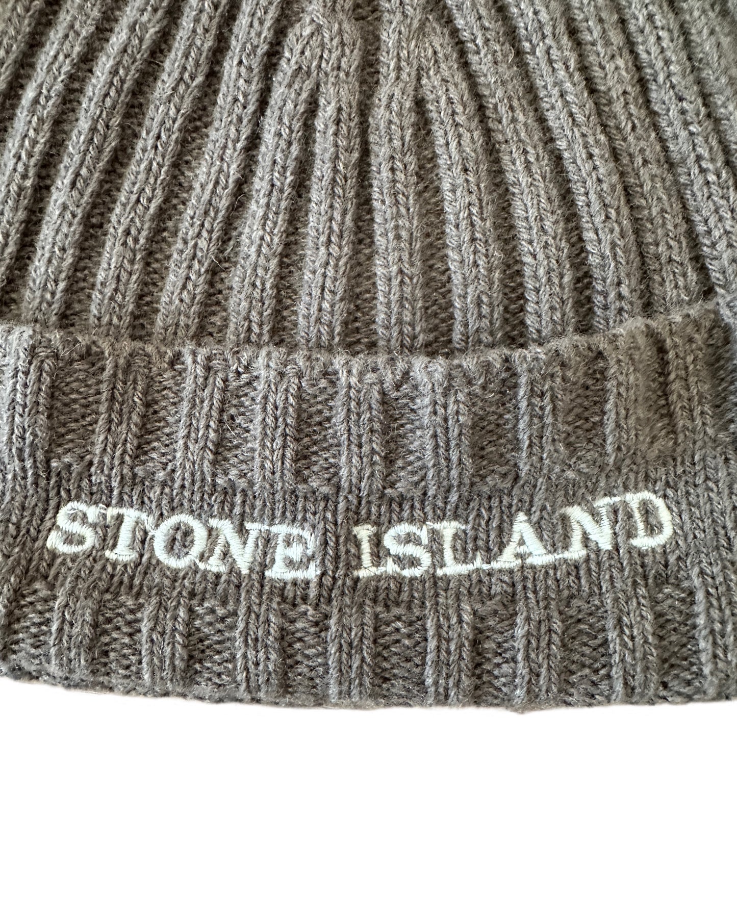 Stone Island Spellout Logo Light Brown Knit Hat - Onesize