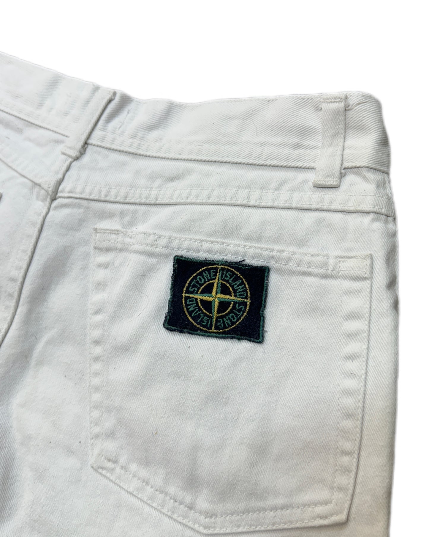 Stone Island 1989 Vintage Green Edge Logo White Button Jeans - 48 - Made in Italy