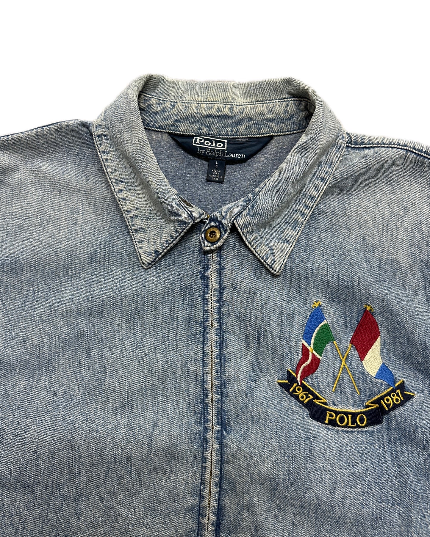 Polo Ralph Lauren Cross Flags 1987 Denim Zip Jacket -  L