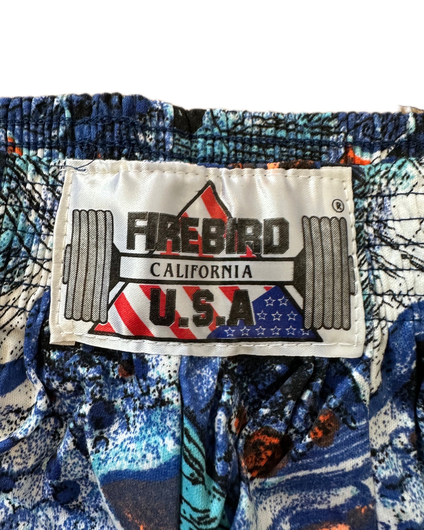 Firebird California USA Vintage 90s Bodybuilding Pants - Navy + Neon Orange Pattern