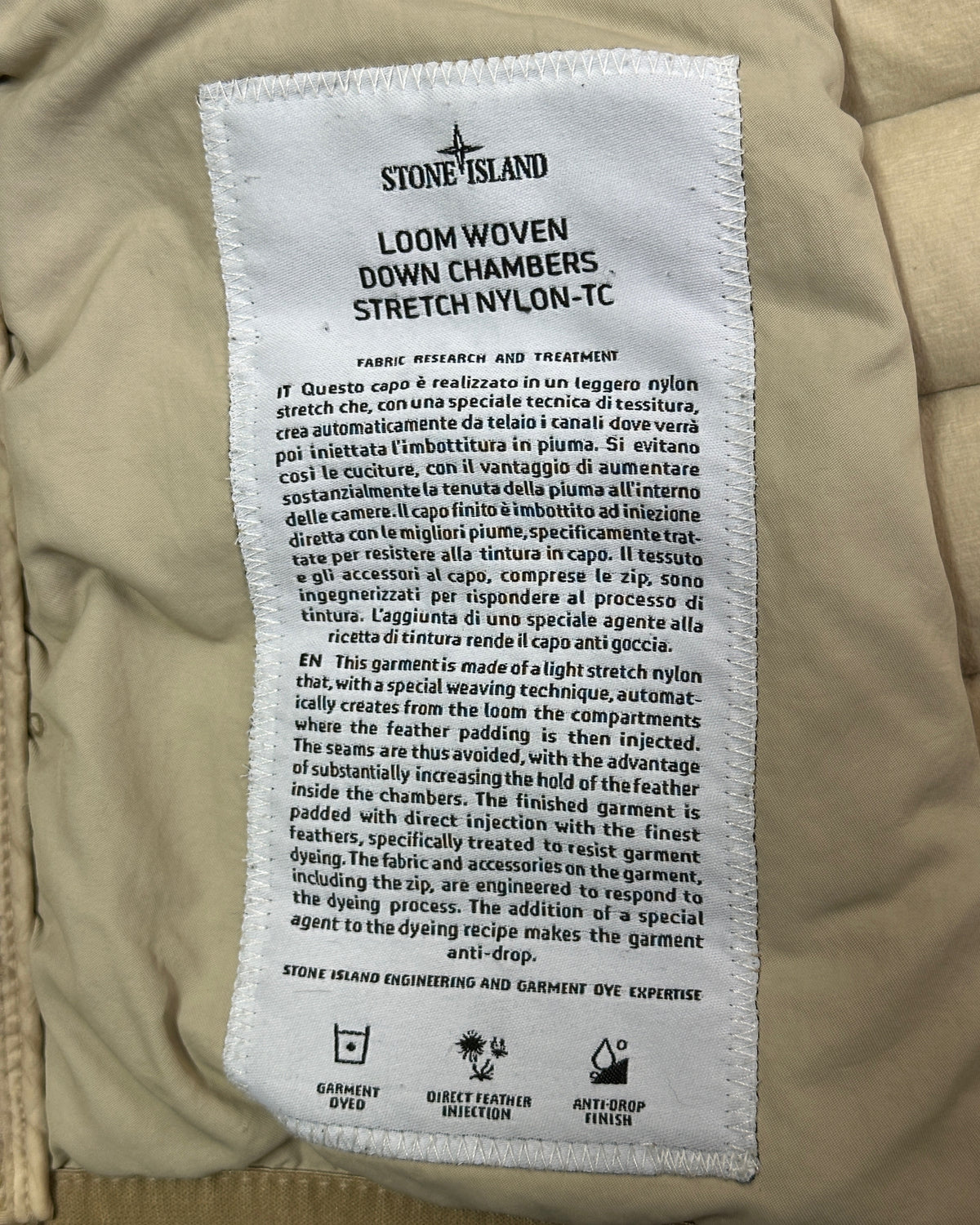 Stone Island 2019 Loom Woven Down Chambers Stretch Nylon-TC Jacket - M