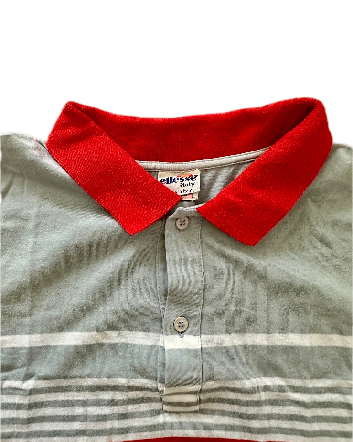 Ellesse Vintage 80s Grey/Red Tennis Polo Shirt - L - Made in Italy