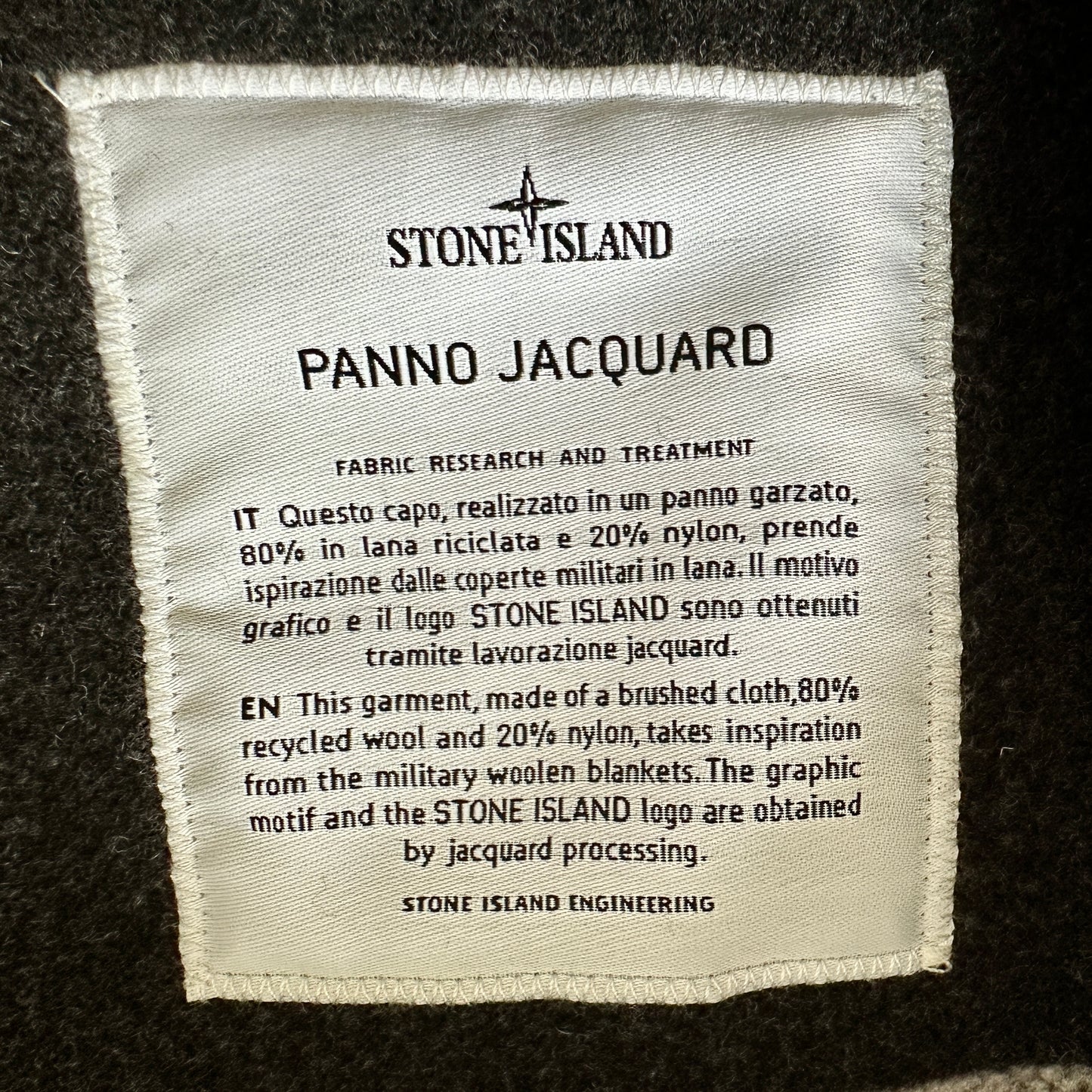 Stone Island 2019 Panno Jacquard Anorak Hooded Jacket - XL - Made in Italy