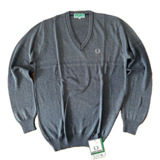 Fred Perry Vintage 80 V-Neck Knit Sweater - Deadstock - 3 / M - Made in Spain