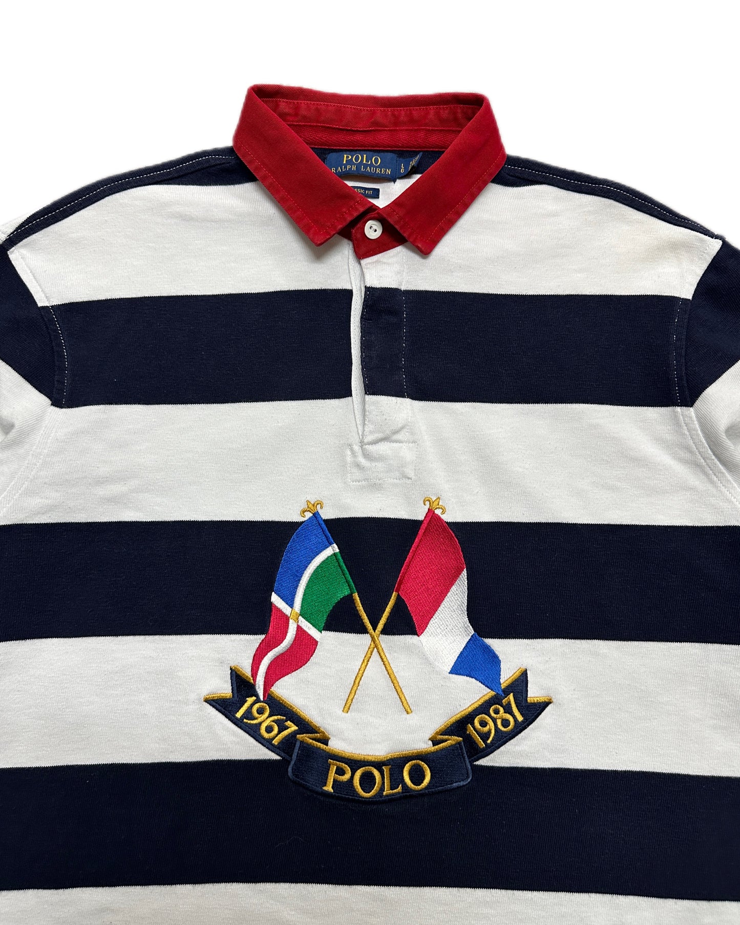 Polo Ralph Lauren 1987 Cross Flags Stripes Longsleeve Polo Shirt - L