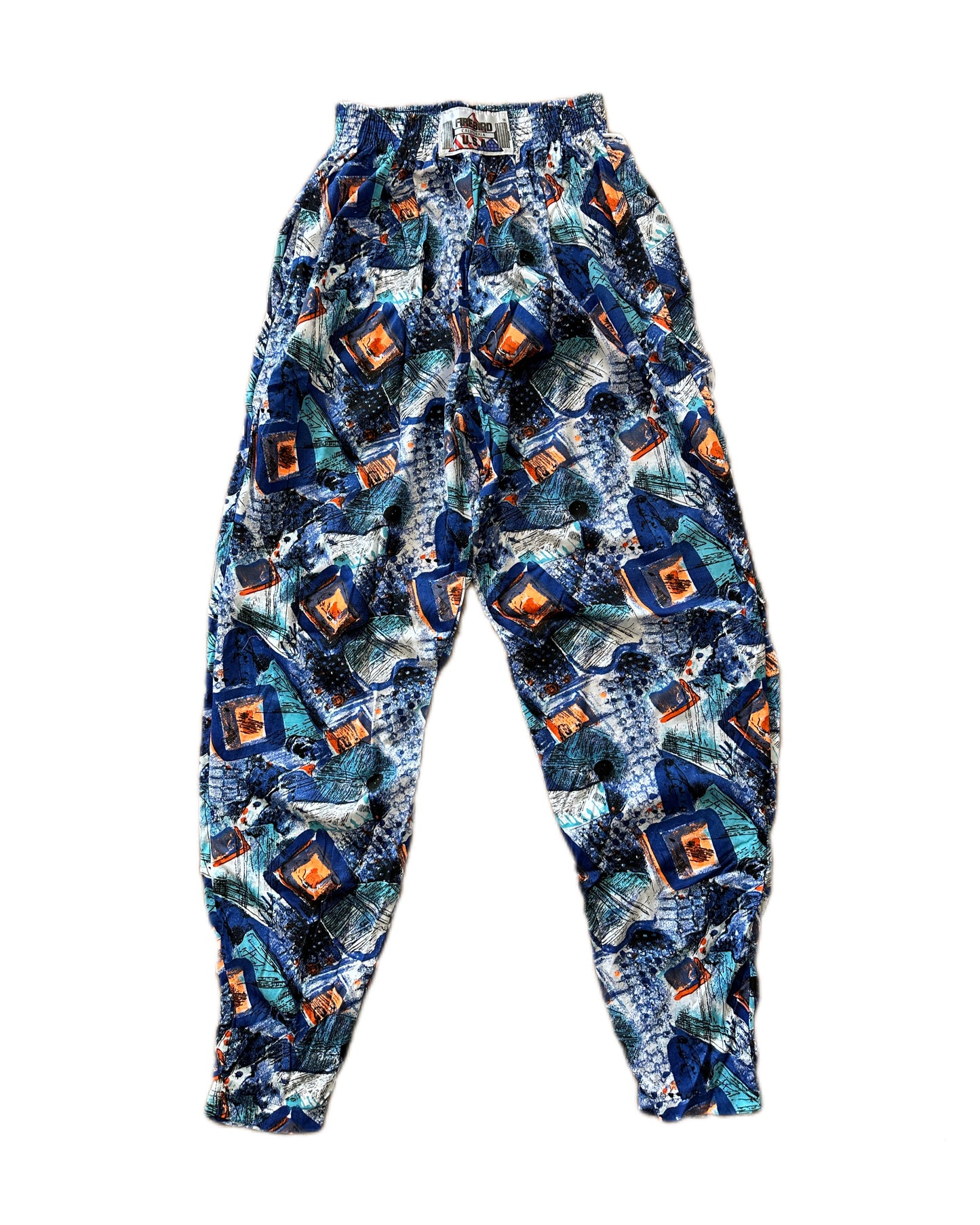 Firebird California USA Vintage 90s Bodybuilding Pants - Navy + Neon Orange Pattern