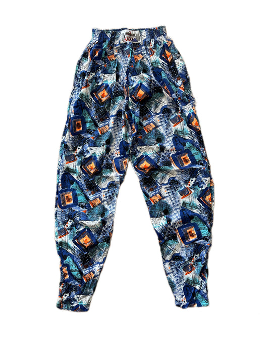 Firebird California USA Vintage 90s Bodybuilding Pants - Navy + Neon Orange Pattern