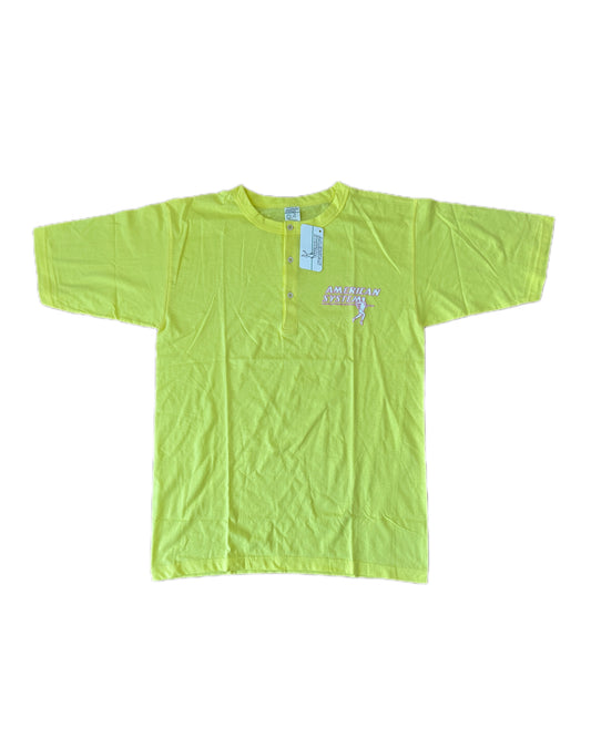 American System 1985 Vintage Yellow Henley T-Shirt BNWT - L - Made in Italy