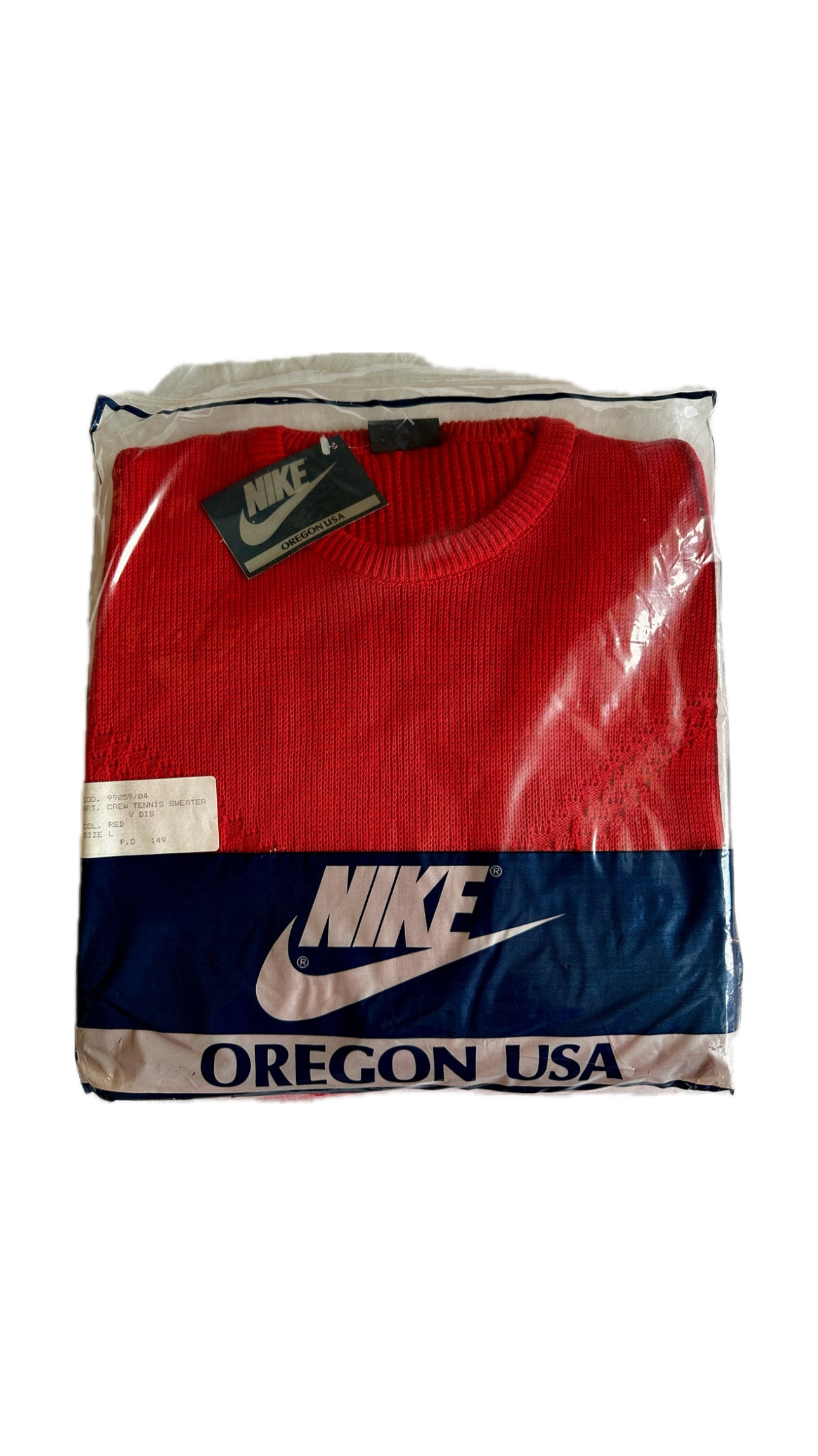 Nike 1986 Vintage Tennis Crewneck Knit Sweater Red - L - Made in Italy